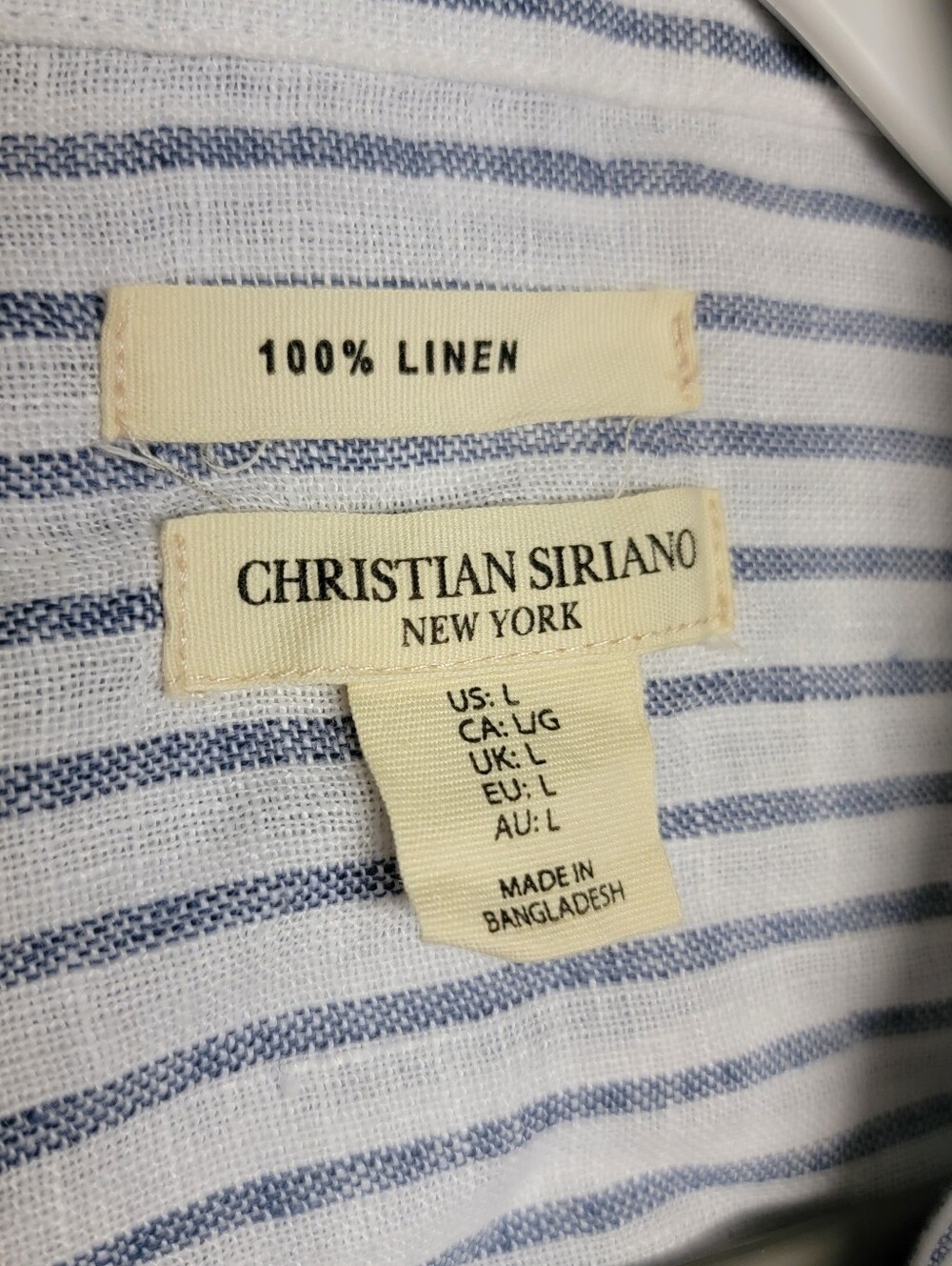 Christian Siriano White and Gray Striped Button-Down 100% Linen Shirt - Picture 8 of 12